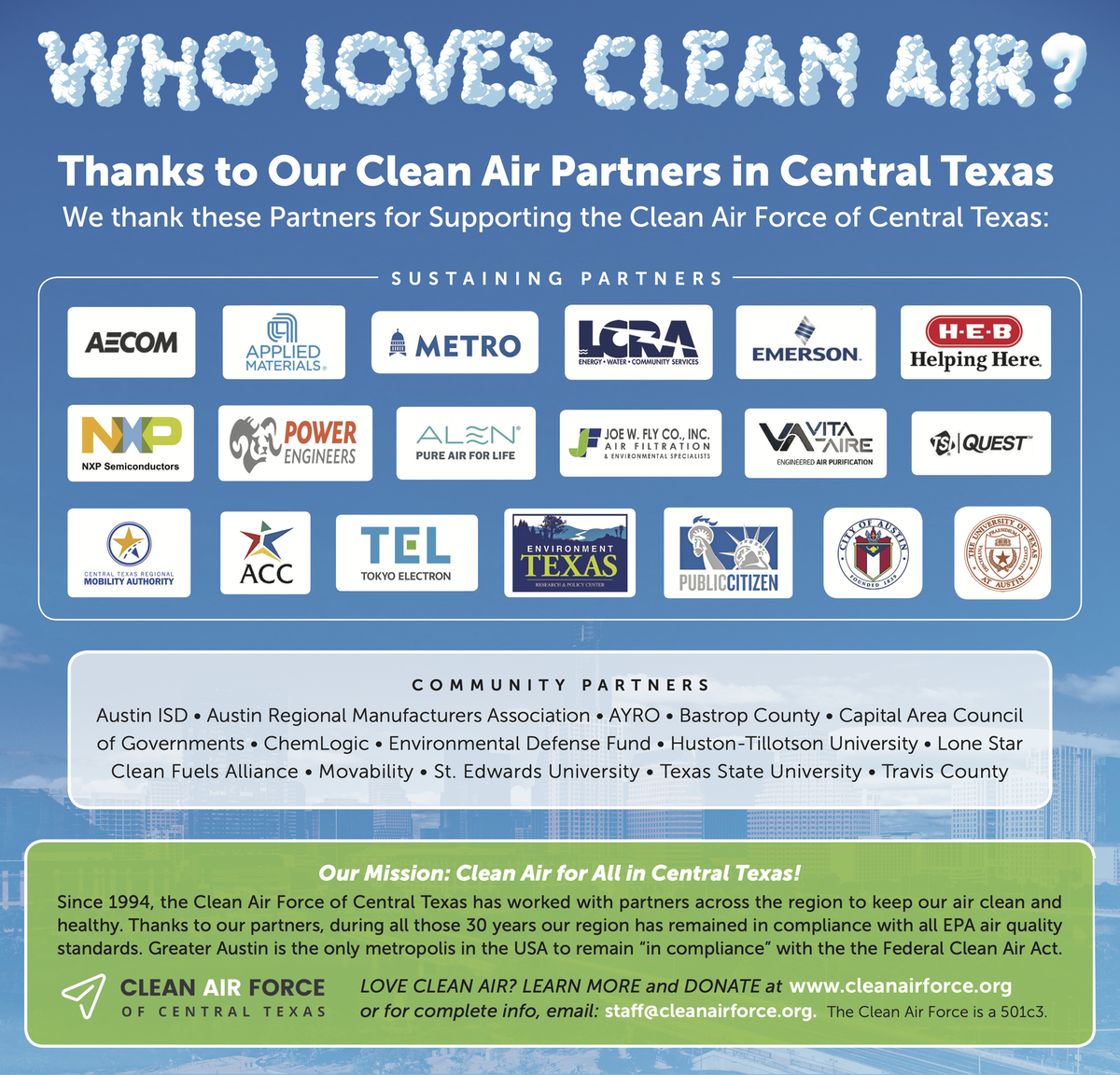 Who Loves Clean Air? Thank you to all CAF Partners